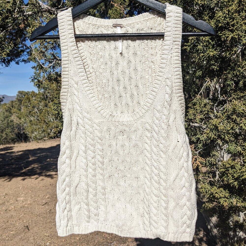 Free People Cable Knit Tank Top Women's XS Ivory High Tide Vest Sweater Scoop